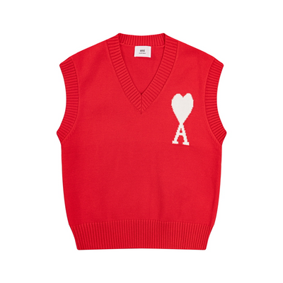 MA* Heart Lettering V-Neck Sleeveless Sweater