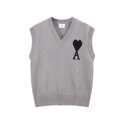 MA* Heart Lettering V-Neck Sleeveless Sweater