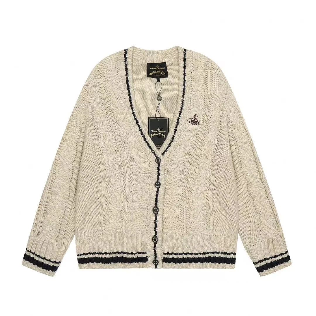 VIVI West Saturn Embroidered Twisted V-Neck Cardigan