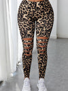 Leopard Print Irregular Hole Breaking Bottom Pants