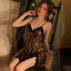 Lace Slit Leopard Print Halter Nightgown