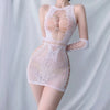 MESH DRESS HOLLOW OUT HALTER PACKAGE HIP MESH SKIRT